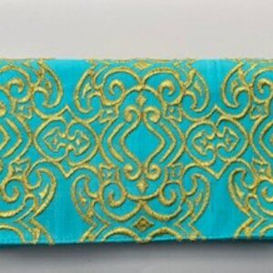 TURQUOISE AND GOLD SILK EVENING BAG - NWT